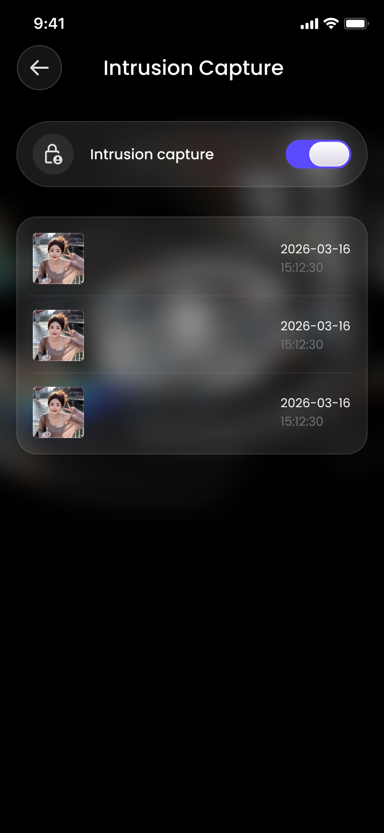 Intrusion capture settings and event log